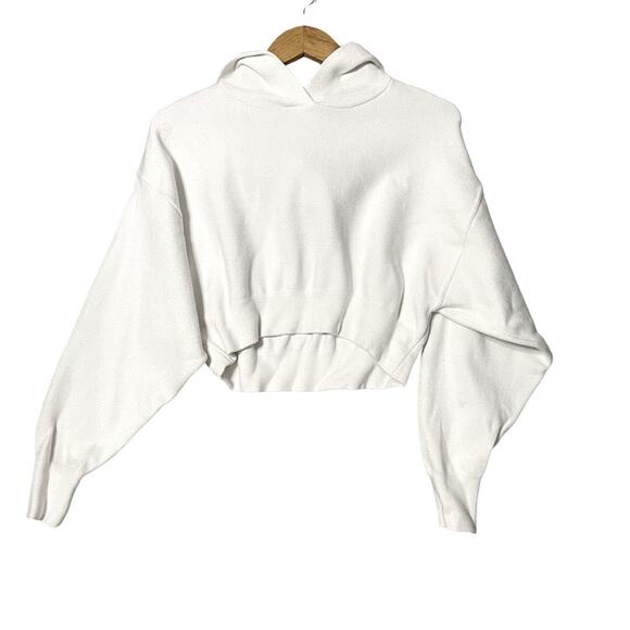 Zara Cropped Hoodie Sweater Sweatshirt White Size M - Picture 5 of 6
